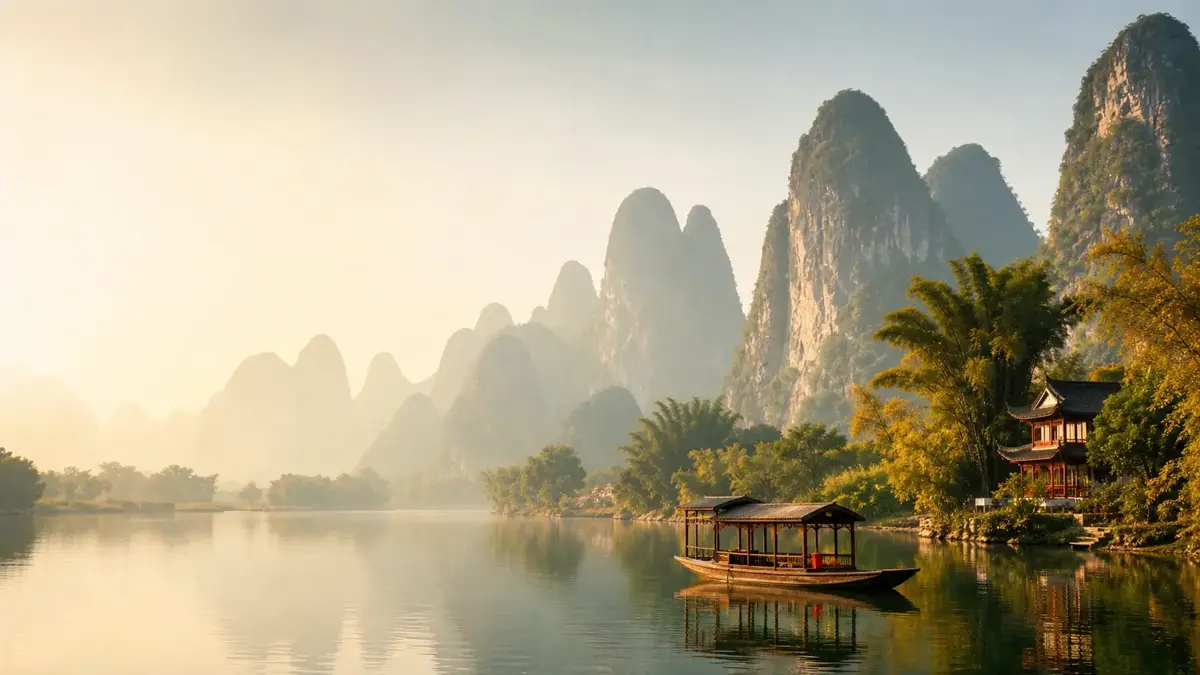 Sông núi Quế Lâm trong sương sớm